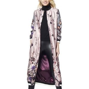 Gracia Flower Printed Long Baseball Jacket